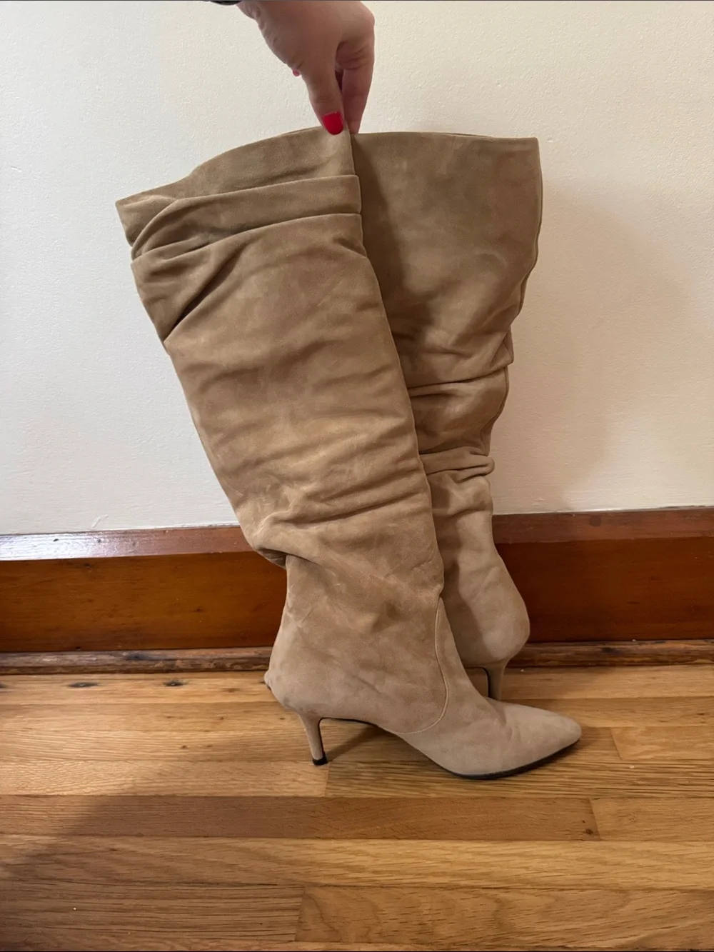 Stuart Weitzman Slouchy Over-the-Knee Suede Boots in Tan